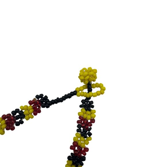Multicolor Beaded Necklace Flower Pattern Handmade Red Yellow Black Tribal Style - Picture 3 of 4